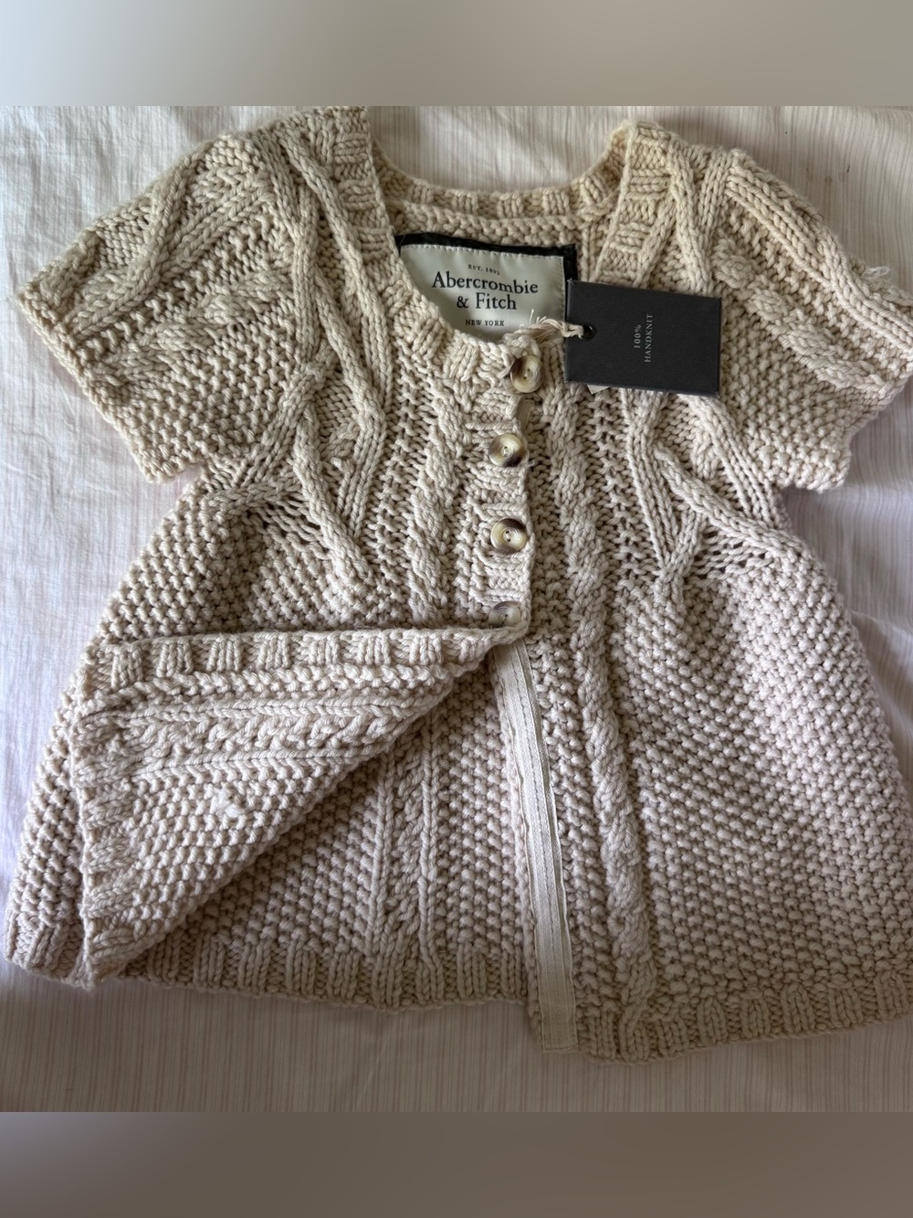 Abercrombie & Fitch Cream Cable Knit Babydoll Cardigan - Picture 2 of 11